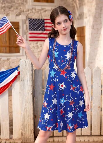 Besserbay Girl الرابع من يوليو ، فستان العلم الأمريكي النجوم Stringes Swing Midi Tank Dress 4-14 سنة in Saudi Arabia