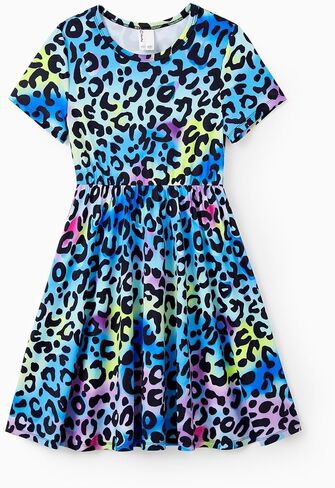 PATPAT Girls' Short Sleeve Dresses Multipack – Quick-Dry Fabric, Tie-Dye & Leopard Prints for Toddlers & Big Girls 2-10 T in Saudi Arabia