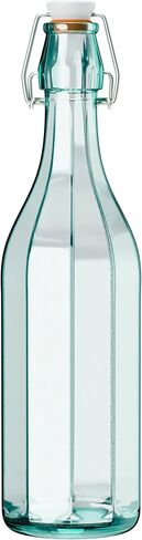 Amici Home Faceted Hermetic Glass Bottles | Eco-Friendly Swing Top Glass Bottles | Flip Top Glass Bottle with Airtight Cap | Glass Bottles with Caps - Dishwasher Free (17 Oz) in Saudi Arabia