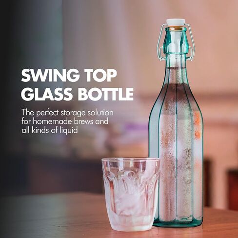 Amici Home Faceted Hermetic Glass Bottles | Eco-Friendly Swing Top Glass Bottles | Flip Top Glass Bottle with Airtight Cap | Glass Bottles with Caps - Dishwasher Free (17 Oz) in Saudi Arabia
