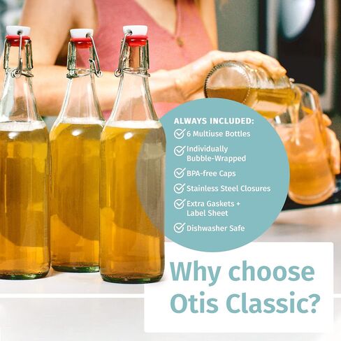 OTIS كلاسيكي أرجواني زجاج زجاجي - مجموعة من 6 ، 16 أوقية مع علامة وعلامات - زجاجة صافية مع أغطية للعصير ، الماء ، الكومبوتشا ، النبيذ ، تخمير البيرة ، حليب الكفير أو البيض in Saudi Arabia