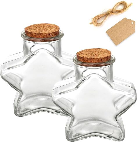 WHJY 2 pack 11oz Star Shaped Jar with Cork Lid Glass Star Jar for Home Decor Glass Paper Star Container with Cork Lid for Decoration DIY Craft in Saudi Arabia