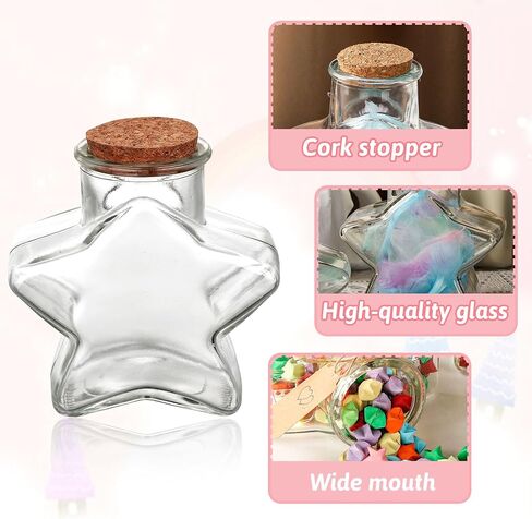 WHJY 2 pack 11oz Star Shaped Jar with Cork Lid Glass Star Jar for Home Decor Glass Paper Star Container with Cork Lid for Decoration DIY Craft in Saudi Arabia