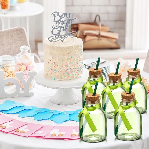 VESICI 24 PCS 10 OZ BATIRLES BATRELS مع Cork و Straw Freef Juice Bottles للمشروبات قابلة لإعادة الاستخدام الزجاجات المصغرة مع شريط الحرير الأخضر لحفل الزفاف الديكور الشخصي in Kuwait