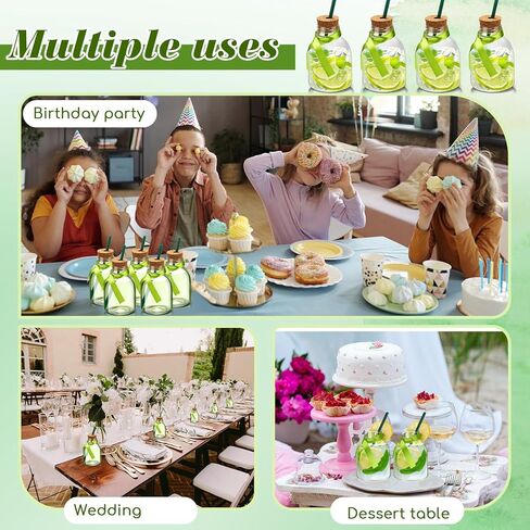 VESICI 24 PCS 10 OZ BATIRLES BATRELS مع Cork و Straw Freef Juice Bottles للمشروبات قابلة لإعادة الاستخدام الزجاجات المصغرة مع شريط الحرير الأخضر لحفل الزفاف الديكور الشخصي in Kuwait