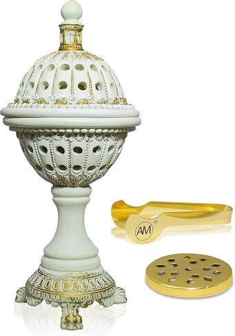 AM Lux Globe Incense Burner - Bakhoor Cone Holders | Frankincense Burner Charcoal | Mabkhara | for Office & Spiritual Decor (White) in Saudi Arabia