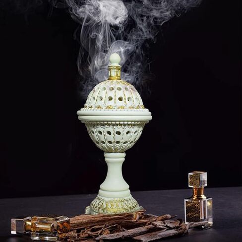 AM Lux Globe Incense Burner - Bakhoor Cone Holders | Frankincense Burner Charcoal | Mabkhara | for Office & Spiritual Decor (White) in Saudi Arabia