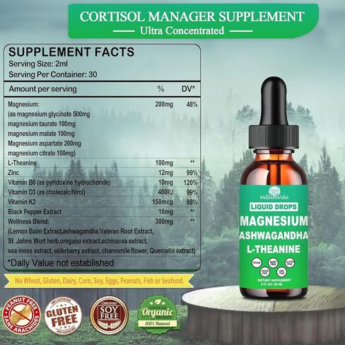 Cortisol Supplements for Women & Men, Cortisol Calm Detox Manager Reducer w. Magnesium Ksm-66 Ashwagandha L-Theanine Vitmain D3 K2 B6, Cortisol Liquid Drop for Recess Mood & Hormone Balance, Lemonade in Kuwait