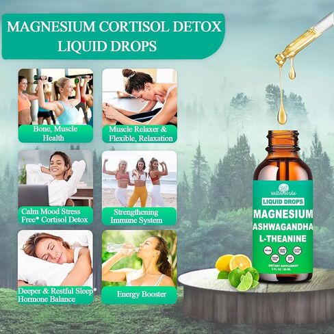 Cortisol Supplements for Women & Men, Cortisol Calm Detox Manager Reducer w. Magnesium Ksm-66 Ashwagandha L-Theanine Vitmain D3 K2 B6, Cortisol Liquid Drop for Recess Mood & Hormone Balance, Lemonade in Kuwait