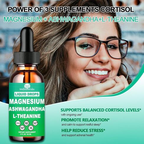 Cortisol Supplements for Women & Men, Cortisol Calm Detox Manager Reducer w. Magnesium Ksm-66 Ashwagandha L-Theanine Vitmain D3 K2 B6, Cortisol Liquid Drop for Recess Mood & Hormone Balance, Lemonade in Kuwait