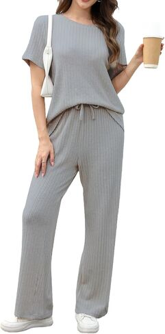 مجموعة صالة Lanliun للسيدات المكونة من 2 قطعة - مجموعة بيخاما قصيرة ناعمة مع جيوب مريحة ملابس نوم للنساء للنساء in Kuwait