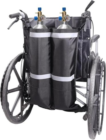 Dual Oxygen Tank Holder for Wheelchair, Portable D & E Cylinder Transport Bag, Oxygen Cylinder Bag with Storage Pocket and Adjustable Straps, Fit for Walker, Rollator, Scooter in Kuwait