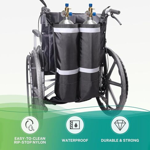 Dual Oxygen Tank Holder for Wheelchair, Portable D & E Cylinder Transport Bag, Oxygen Cylinder Bag with Storage Pocket and Adjustable Straps, Fit for Walker, Rollator, Scooter in Kuwait