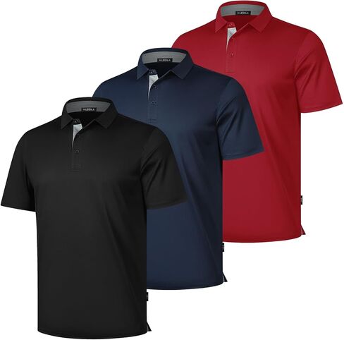 3 Pack Mens Polo Shirts Short Sleeve Dry Fit Moisture Wicking Collared Shirt Golf Polo Shirts for Men Casual Bussiness in Kuwait