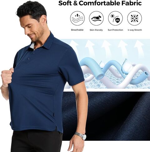 3 Pack Mens Polo Shirts Short Sleeve Dry Fit Moisture Wicking Collared Shirt Golf Polo Shirts for Men Casual Bussiness in Kuwait