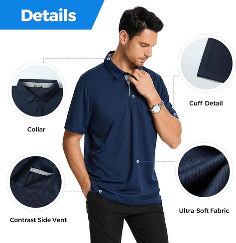 3 Pack Mens Polo Shirts Short Sleeve Dry Fit Moisture Wicking Collared Shirt Golf Polo Shirts for Men Casual Bussiness in Kuwait