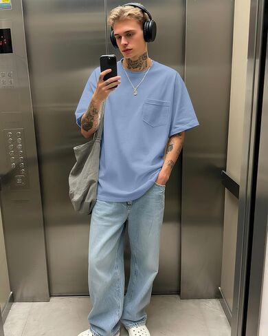 Ficerd 4 Pack Men’s Big and Tall Shirts, Short Sleeve Pocket Tee Heavyweight Crew Neck Cotton Tops Loose Fit Casual T Shirt in Kuwait