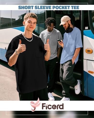 Ficerd 4 Pack Men’s Big and Tall Shirts, Short Sleeve Pocket Tee Heavyweight Crew Neck Cotton Tops Loose Fit Casual T Shirt in Kuwait