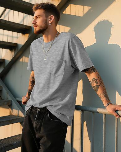 Ficerd 4 Pack Men’s Big and Tall Shirts, Short Sleeve Pocket Tee Heavyweight Crew Neck Cotton Tops Loose Fit Casual T Shirt in Kuwait