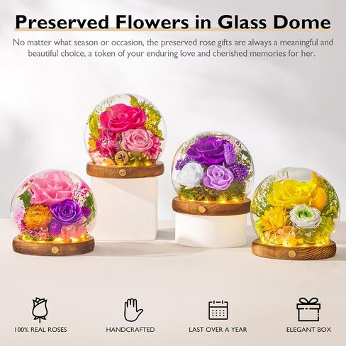 Eterfield Preserved Flowers in Glass Dome with LED Light, Mother's Day Roses Gifts for Mom, Long-Lasting Forever Globe Flowers for Women, Wife, Grandma, Sister, Birthday, Anniversary, Purple in Saudi Arabia