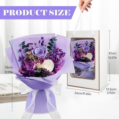 Mothers Day Preserved Flowers Bouquet,Forever Flowers for Delivery Prime,Real Purple Rose Bouquets Lasting 1-3 Years,Christmas Valentines Mothers Birthday Gifts for Women Mother Wife Her in Saudi Arabia