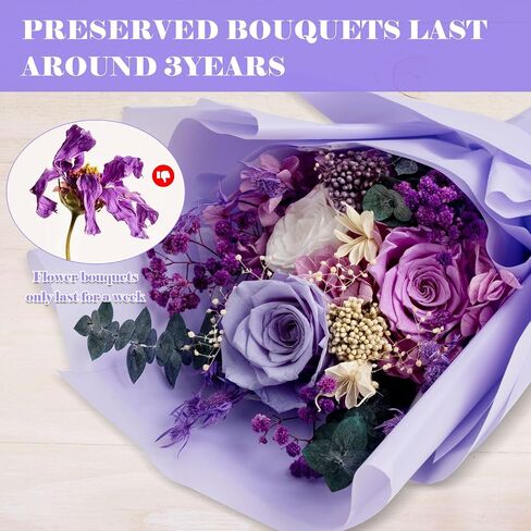 Mothers Day Preserved Flowers Bouquet,Forever Flowers for Delivery Prime,Real Purple Rose Bouquets Lasting 1-3 Years,Christmas Valentines Mothers Birthday Gifts for Women Mother Wife Her in Saudi Arabia