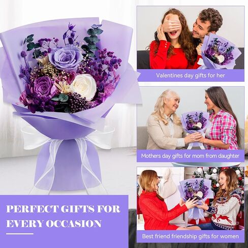Mothers Day Preserved Flowers Bouquet,Forever Flowers for Delivery Prime,Real Purple Rose Bouquets Lasting 1-3 Years,Christmas Valentines Mothers Birthday Gifts for Women Mother Wife Her in Saudi Arabia