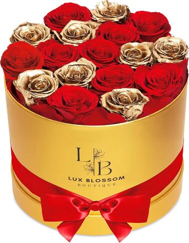 17 Black & Gold Forever Roses, Velvet Box - Luxury Preserved Flowers, Black Roses, Sparkling Bouquet, Eternal Rose Gifts for Girlfriend, Black Flowers for Delivery Prime in Kuwait