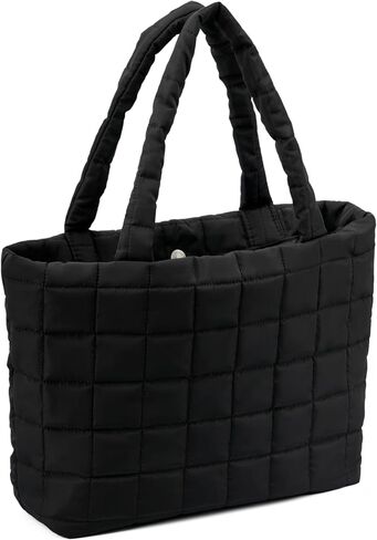 Quilted Tote Bag for Women, Lightweight Carryall Puffer Shoulder Bag Handbag for Travel, Work in Saudi Arabia