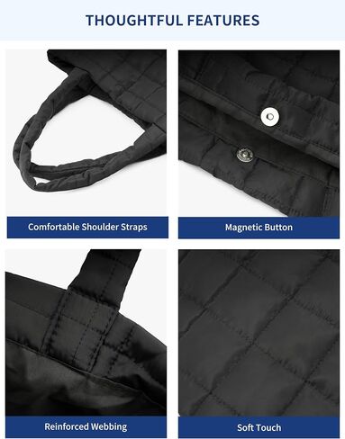 Quilted Tote Bag for Women, Lightweight Carryall Puffer Shoulder Bag Handbag for Travel, Work in Saudi Arabia