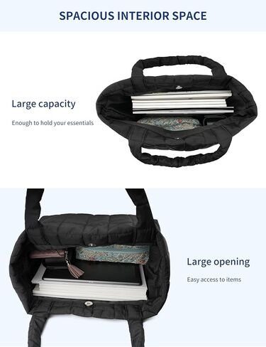 Quilted Tote Bag for Women, Lightweight Carryall Puffer Shoulder Bag Handbag for Travel, Work in Saudi Arabia