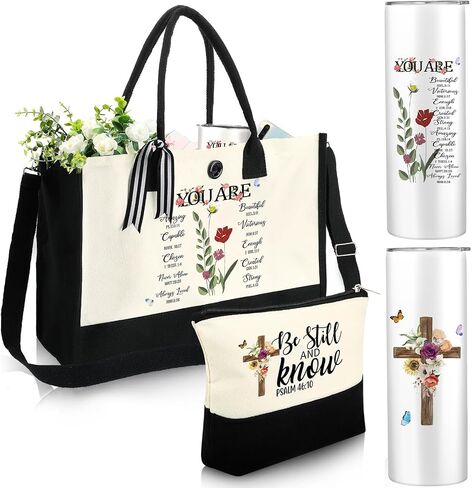 Silkfly 3 Pcs Christian Inspirational Gifts Set for Women Mothers Day Birthday Gifts Stainless Steel Tumbler Canvas Tote Bag for Friend Family Coworker in Saudi Arabia