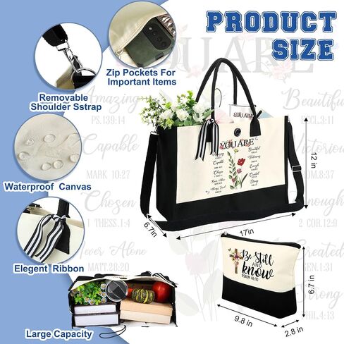 Silkfly 3 Pcs Christian Inspirational Gifts Set for Women Mothers Day Birthday Gifts Stainless Steel Tumbler Canvas Tote Bag for Friend Family Coworker in Saudi Arabia