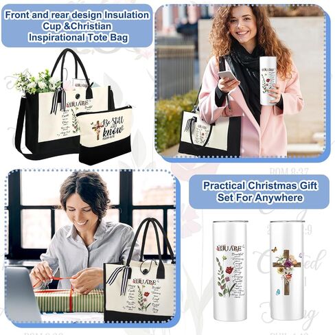 Silkfly 3 Pcs Christian Inspirational Gifts Set for Women Mothers Day Birthday Gifts Stainless Steel Tumbler Canvas Tote Bag for Friend Family Coworker in Saudi Arabia