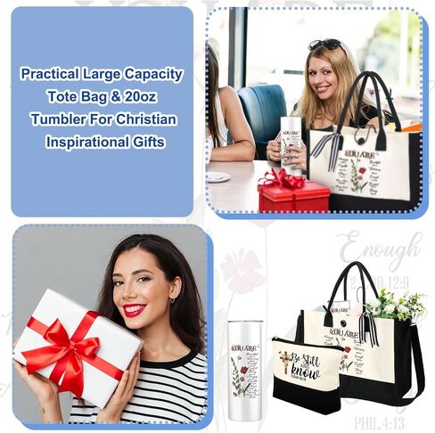 Silkfly 3 Pcs Christian Inspirational Gifts Set for Women Mothers Day Birthday Gifts Stainless Steel Tumbler Canvas Tote Bag for Friend Family Coworker in Saudi Arabia