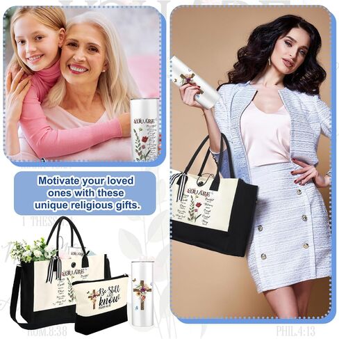 Silkfly 3 Pcs Christian Inspirational Gifts Set for Women Mothers Day Birthday Gifts Stainless Steel Tumbler Canvas Tote Bag for Friend Family Coworker in Saudi Arabia