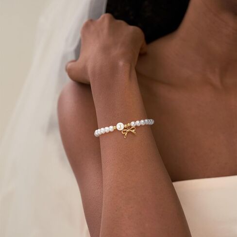 Pearl Initial Bracelets for Women Trendy Letter Beaded Bracelets 14k Gold Plated Bow Jewelry Bridal Shower Wedding Gifts Graduation Birthay Gifts for Women Jewelry in Saudi Arabia