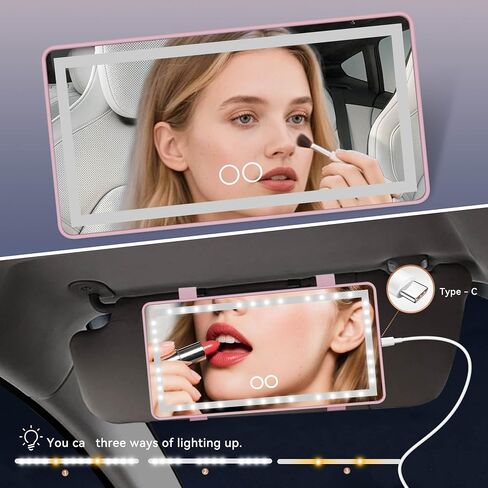 2 Pack Car Vanity Mirror with Rechargeable LED Lights - 3 Light Modes & Dimmable Touch Screen - Large Makeup Sun Visor for Truck SUV - Passenger Car Mirror Accessories for Women Girl - Black in Saudi Arabia