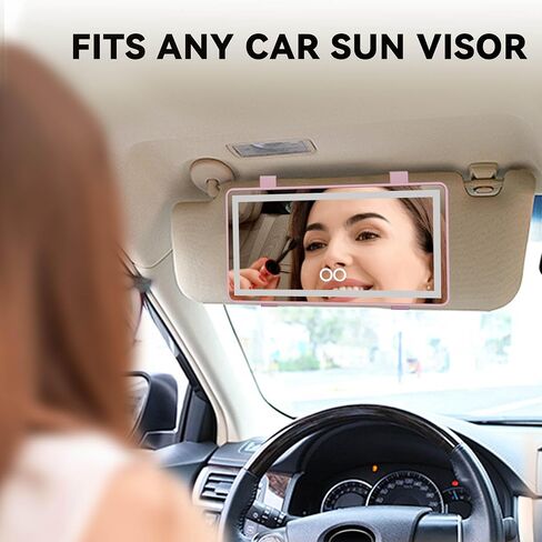 2 Pack Car Vanity Mirror with Rechargeable LED Lights - 3 Light Modes & Dimmable Touch Screen - Large Makeup Sun Visor for Truck SUV - Passenger Car Mirror Accessories for Women Girl - Black in Saudi Arabia