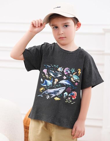 Toddler Boys Shark Short Sleeve Shirt Summer Graphice Cotton T-Shirt Tops Tees for 3-7 Years in Saudi Arabia