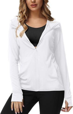 TIHEEN Women's UPF 50+ Sun Protection Hoodie Jacket Lightweight Full Zip Athletic Jacket Long Sleeve Shirt with Pockets in Kuwait