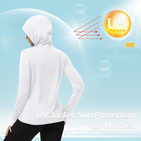 TIHEEN Women's UPF 50+ Sun Protection Hoodie Jacket Lightweight Full Zip Athletic Jacket Long Sleeve Shirt with Pockets in Kuwait