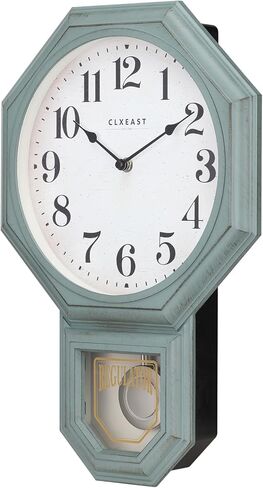 CLXEAST Pendulum Wall Clock, Schoolhouse Regulator Clock with Pendulum,Antique Aged Teal Green ABS Plastic,House Warming Gifts New Home,12" W x 17.5" H in Saudi Arabia