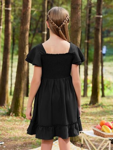 Gorlya Girls Square Dique Negant Flowy shirred baugh buck hem babydoll a-line dress 6-14y in Kuwait