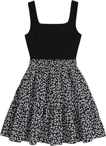 SOLY HUX Girl's Floral Print Dress Square Neck Sleeveless A Line Flowy Summer Short Dresses in Kuwait