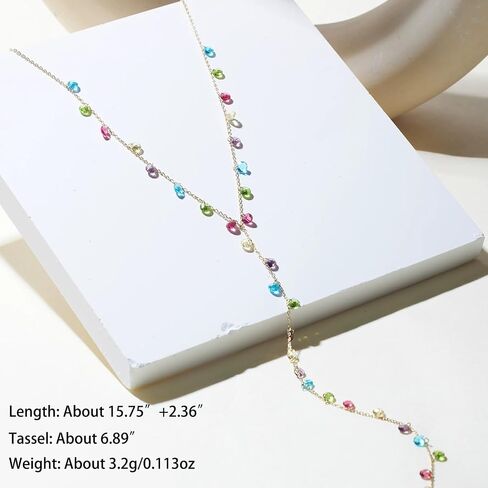 925 Sterling Silver Y على شكل قلادة طويلة من الولادة للنساء اللامع 14K قوس قزح مطلي بملون تاسل تاسيل قلادة قلادة قلادة قلادة 15.75 "+2.36" سلسلة صيف قابلة للتعديل in Kuwait