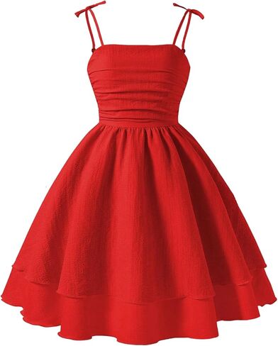 Verdusa Girl's Bow Tie Shoulder Ruched Dress Tiered Layered Shirred Flowy Dresses in Kuwait