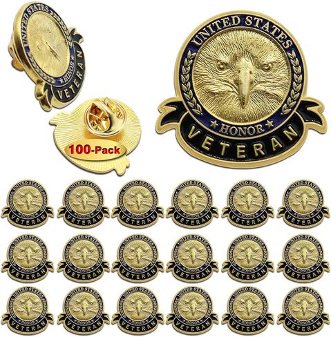 6/12/50/100 Pcs US Veteran Pins– Patriotic American Flag Veterans Day Eagle Lapel pin Badge Brooch Memorial Day Military Patriotic Decorations Gifts in Saudi Arabia