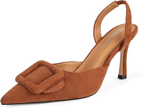 Women Slingback Heels Closed Pointed Toe Kitten Heels Buckle Suede Pumps Comfortable Dress Shoes in Saudi Arabia