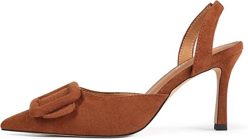 Women Slingback Heels Closed Pointed Toe Kitten Heels Buckle Suede Pumps Comfortable Dress Shoes in Saudi Arabia